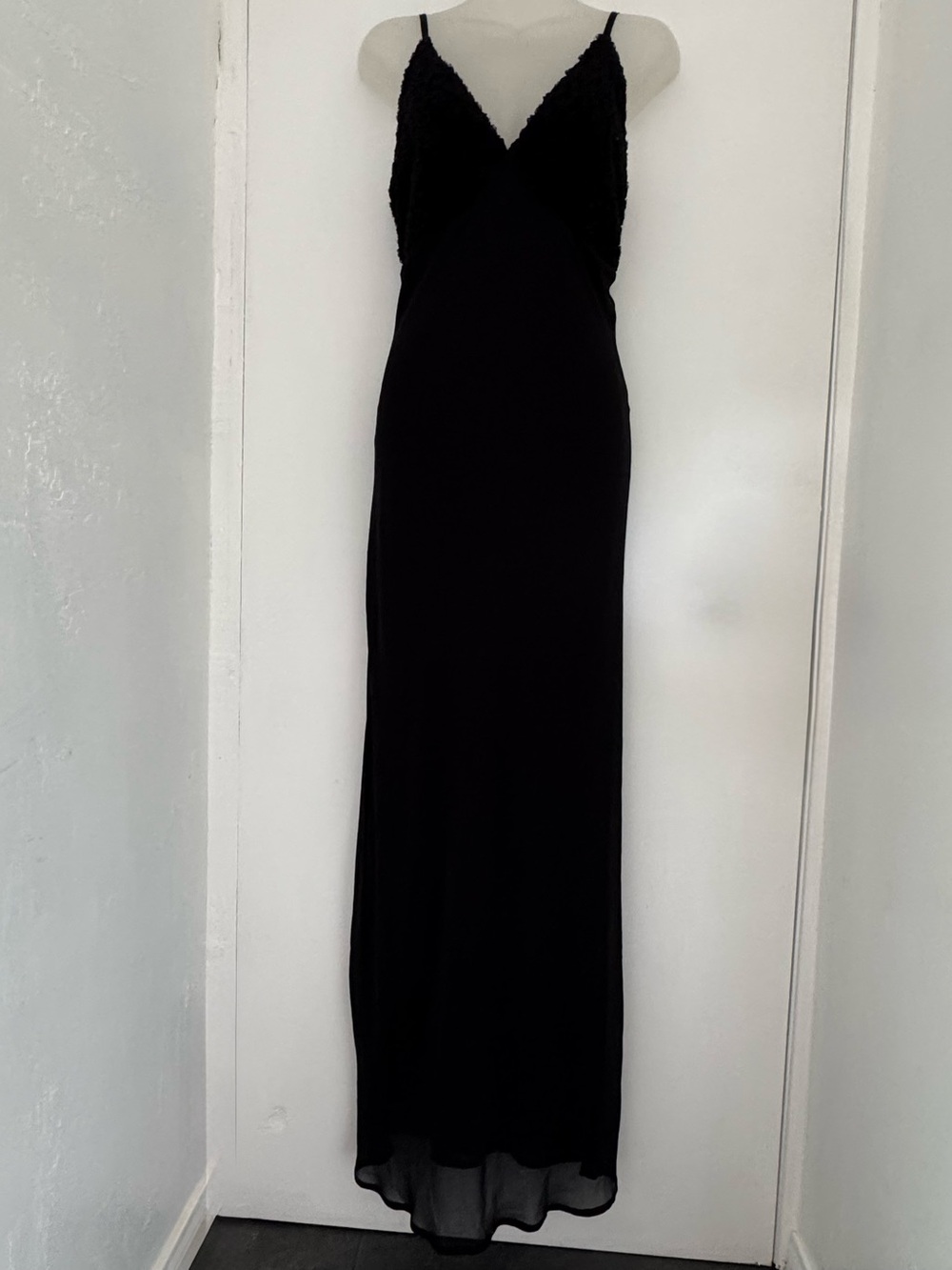 wild fable Black Lace-Trim Spaghetti-Strap Maxi Dress